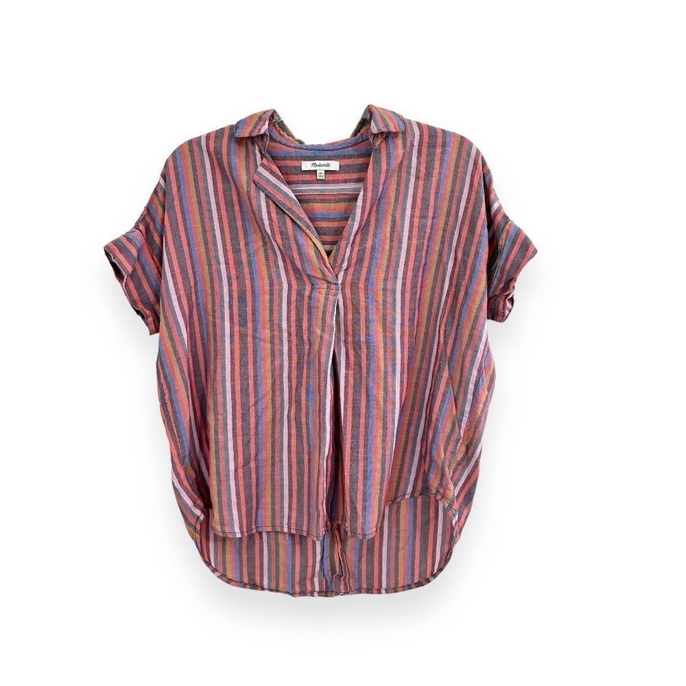Madewell Courier Button-Back Shirt in Rainbow Stripe Pullover Cotton Size XXS